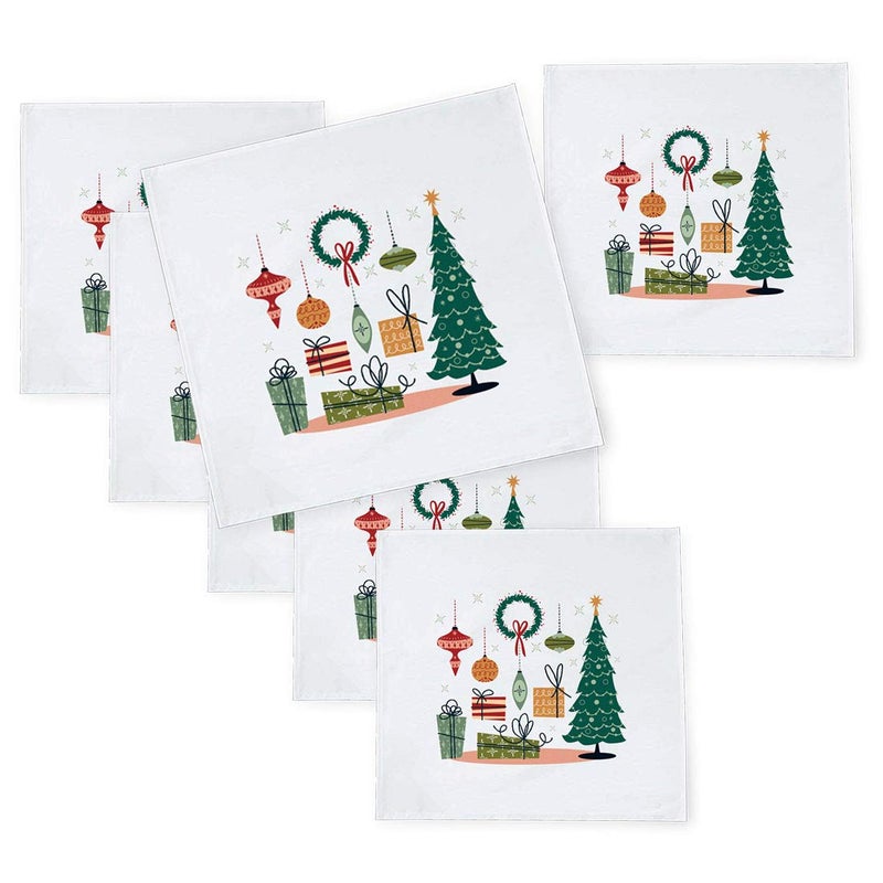 Khakee 6 Pcs Christmas Theme Tafta Silk Table Napkins 10x 10 for Xmas Decoration Christmas OrnamentsChristmas Gift npxmas314P - Image 1