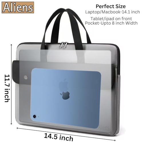 Aliens 14.1" Premium Vegan Leather Laptop Sleeve/Case Cover Bag, Padded Laptop Compartment Office Handbag for MacBook air/pro, Dell, Lenovo, Acer, Asus, Notebook, Tablet, ipad-Grey - Image 3