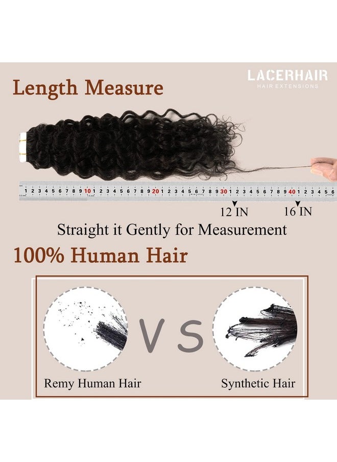 Lacer - Hair Jerry Curly Human Hair Tape Ins 16 Inch Kinky Curly Hair Tape In Extensions Adhesive Hair 3B 3C Curly Tape In Human Hair Extensions For Black Women 2 Dark Brown 20Pcs 50G - Image 1