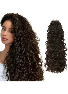Hair Jerry Curly Human Hair Tape Ins 16 Inch Kinky Curly Hair Tape In Extensions Adhesive Hair 3B 3C Curly Tape In Human Hair Extensions For Black Women 2 Dark Brown 20Pcs 50G
