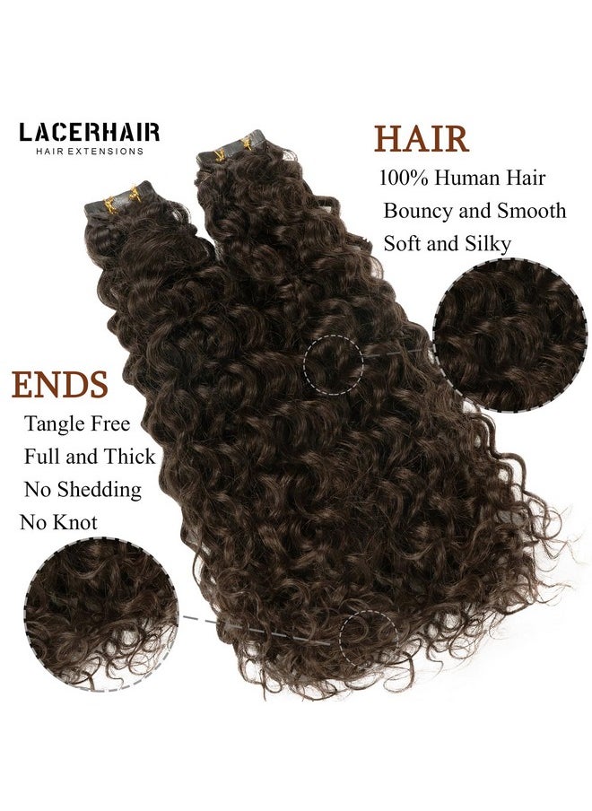 Lacer - Hair Jerry Curly Human Hair Tape Ins 16 Inch Kinky Curly Hair Tape In Extensions Adhesive Hair 3B 3C Curly Tape In Human Hair Extensions For Black Women 2 Dark Brown 20Pcs 50G - Image 1