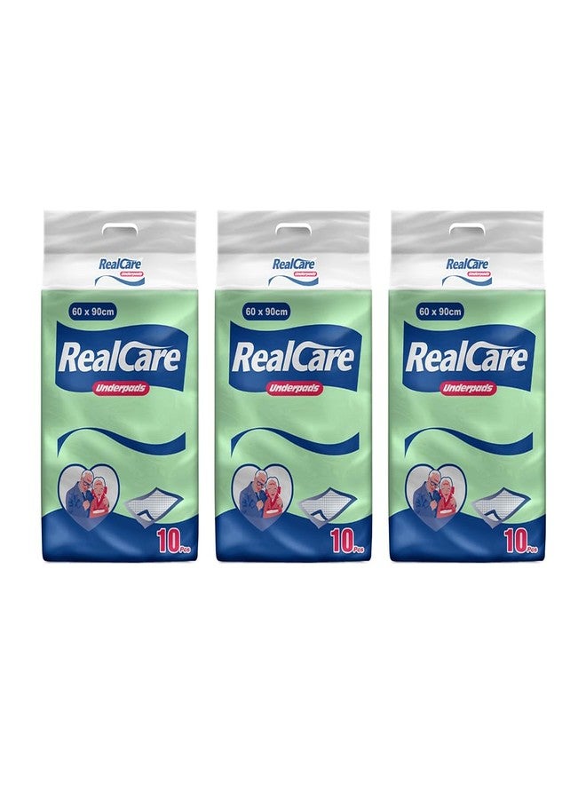 فوط صحية ليلية للبالغين من Realcare، عبوة من 3 قطع (30 قطعة)، فوط سرير للاستخدام مرة واحدة ذات امتصاص عالٍ لسلس البول وحماية مانعة للتسرب، للجنسين، 60 × 90 سم. - Image 1