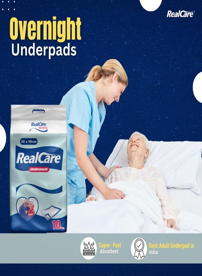 فوط صحية ليلية للبالغين من Realcare، عبوة من 3 قطع (30 قطعة)، فوط سرير للاستخدام مرة واحدة ذات امتصاص عالٍ لسلس البول وحماية مانعة للتسرب، للجنسين، 60 × 90 سم. - Image 2