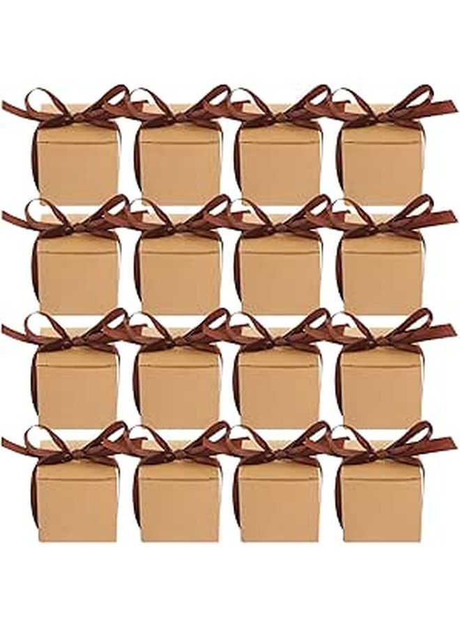 Healvian Kraft Paper Candy Boxes 50pcs Square Goodie Boxes with Brown Ribbon - Image 1