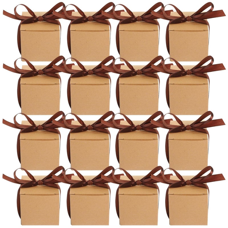 Healvian Kraft Paper Candy Boxes 50pcs Square Goodie Boxes with Brown Ribbon - Image 2