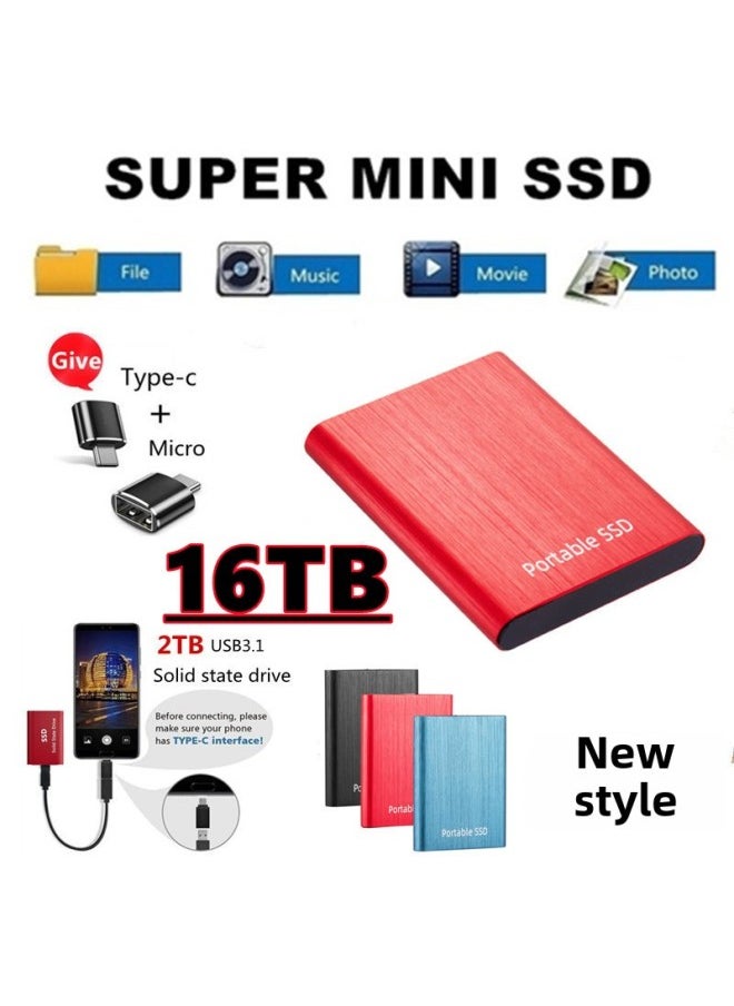 Generic 1TB 2TB 4TB 8TB 16TB High-speed SSD Mobile Hard Disk Mini Metal Wire Drawing-Capacity:4TB-Interface:Black  - Image 1