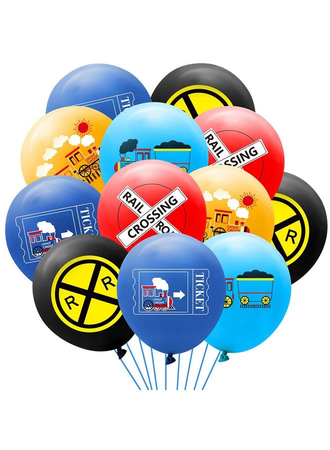 PANTIDE 52 Pcs Railroad Crossing Train Balloons Set 12 Inches Latex Balloons Bouquet With Ribbon Railway Choo Choo Steam Train Traffic Sign Party Decorations Supplies For Kids Birthday Baby Shower - Image 2