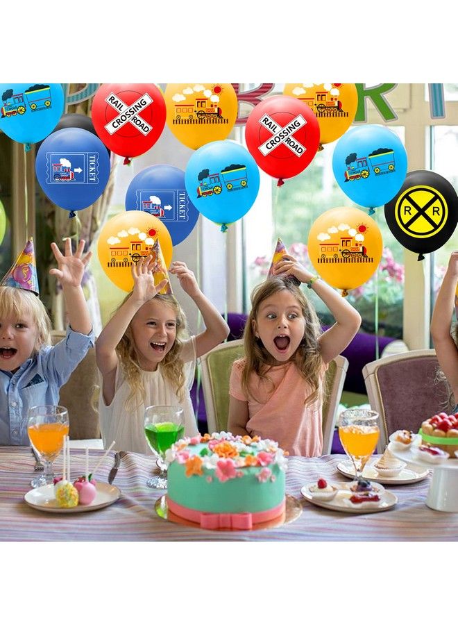 PANTIDE 52 Pcs Railroad Crossing Train Balloons Set 12 Inches Latex Balloons Bouquet With Ribbon Railway Choo Choo Steam Train Traffic Sign Party Decorations Supplies For Kids Birthday Baby Shower - Image 5