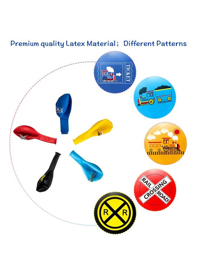 PANTIDE 52 Pcs Railroad Crossing Train Balloons Set 12 Inches Latex Balloons Bouquet With Ribbon Railway Choo Choo Steam Train Traffic Sign Party Decorations Supplies For Kids Birthday Baby Shower - Image 3