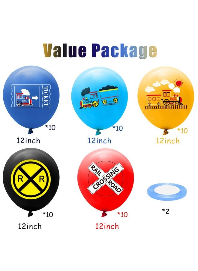 PANTIDE 52 Pcs Railroad Crossing Train Balloons Set 12 Inches Latex Balloons Bouquet With Ribbon Railway Choo Choo Steam Train Traffic Sign Party Decorations Supplies For Kids Birthday Baby Shower - Image 4