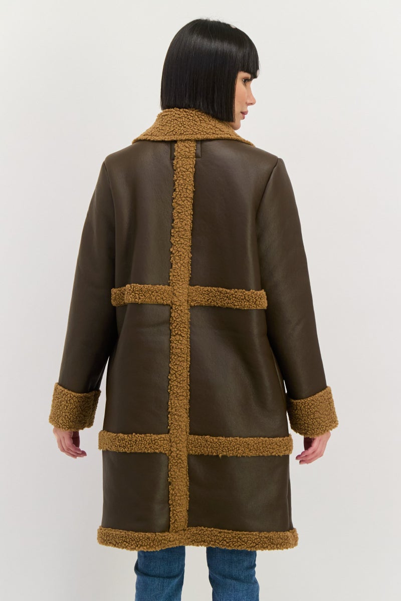 Bearpaw Women Faux Fur Shearling Coat Jacket, Brown - Image 3