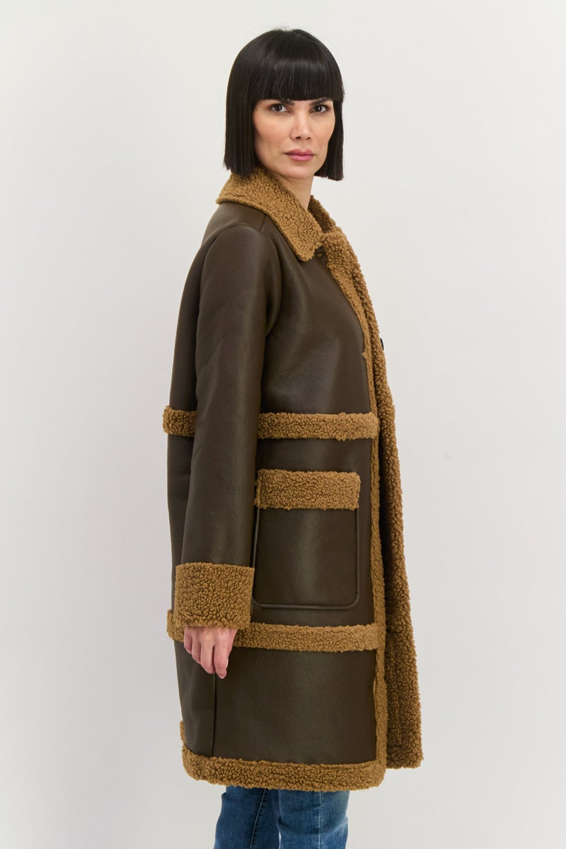 Bearpaw Women Faux Fur Shearling Coat Jacket, Brown - Image 2