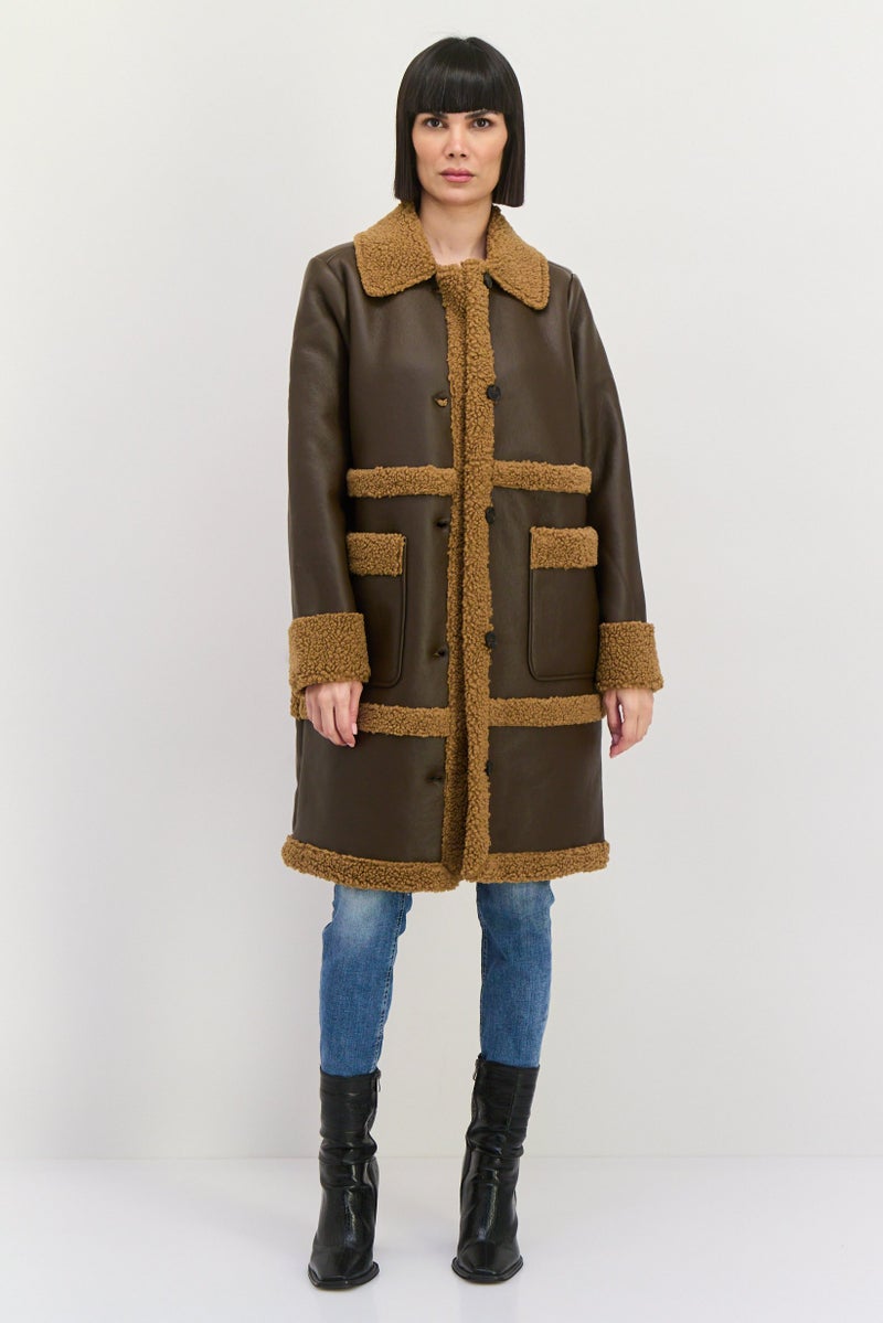 Bearpaw Women Faux Fur Shearling Coat Jacket, Brown - Image 4