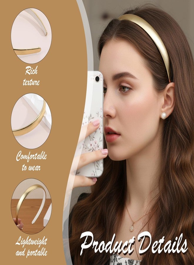Bremorou Gold Headband for Women - Satin Hair Band, Trendy Non Slip Headband for Girls, Cute Ribbed Women Headbands, Elastic Hair Bands Fashion Hard Head Band Accessories for Christmas, Birthday(Gold) - Image 5