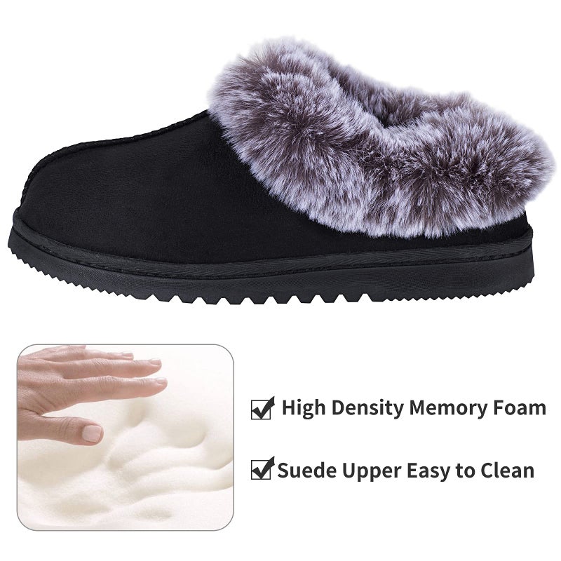 UBXRIN Womens Fuzzy Memory Foam Slippers Boots Cozy Faux Fur House Shoes Indoor Outdoor Rubber Sole Anti-Skid,Black US7-8 - Image 3