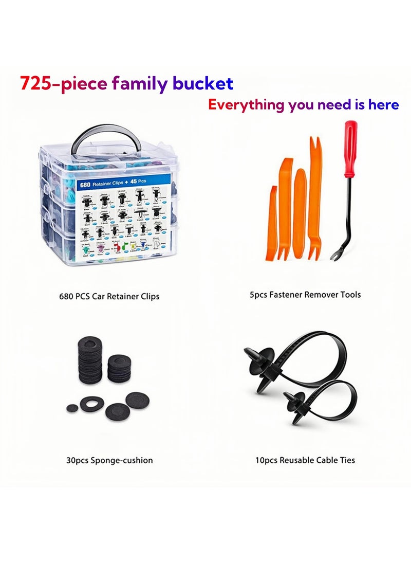 Car Styling Clips, 725pcs Boxed Automotive Retainer Clips Set with Plastic Clip Removal Tool, Door Trim Panel Clips, Fasteners, u0026 Push Pin Rivets for Mud Flaps, Fender, u0026 Underbody Protection - Image 4