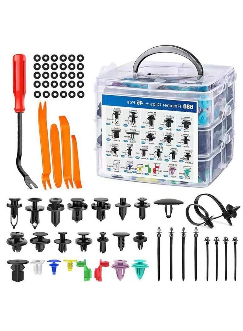 Car Styling Clips, 725pcs Boxed Automotive Retainer Clips Set with Plastic Clip Removal Tool, Door Trim Panel Clips, Fasteners, u0026 Push Pin Rivets for Mud Flaps, Fender, u0026 Underbody Protection - Image 1