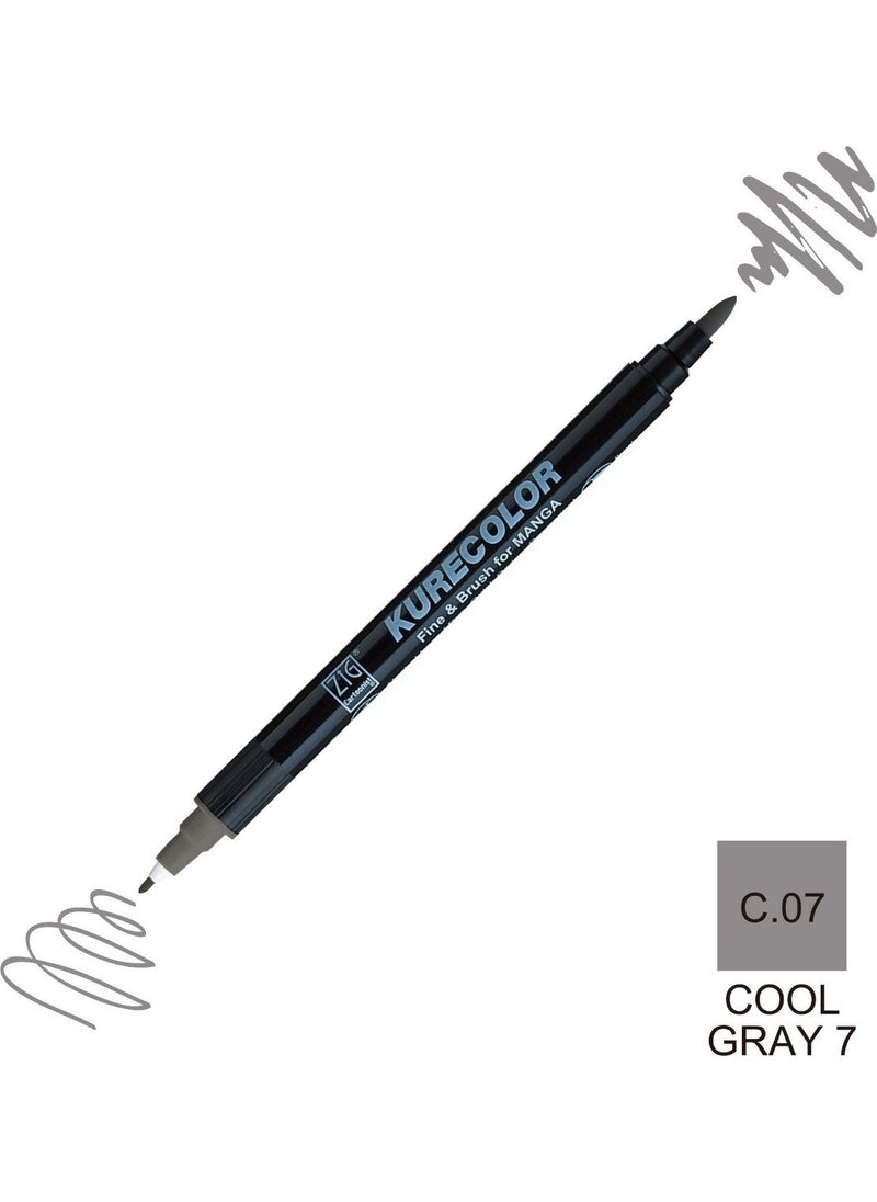 Zig Kurecolor Mangaka Fine&brush Double Sided Pen CNKC-2200 No C.07 Cool Gray 7  - Image 1
