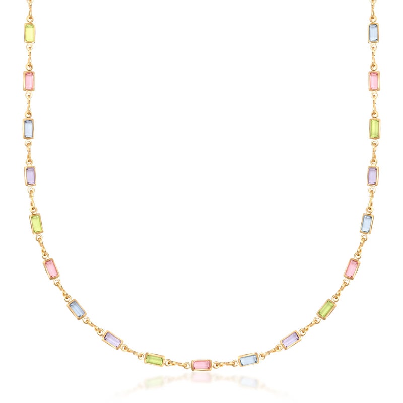 Barzel 18K Gold Plated Multi Stone Crystal Baguette Necklace for Women - Made In Brazil - Image 1