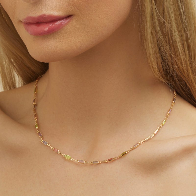 Barzel 18K Gold Plated Multi Stone Crystal Baguette Necklace for Women - Made In Brazil - Image 3