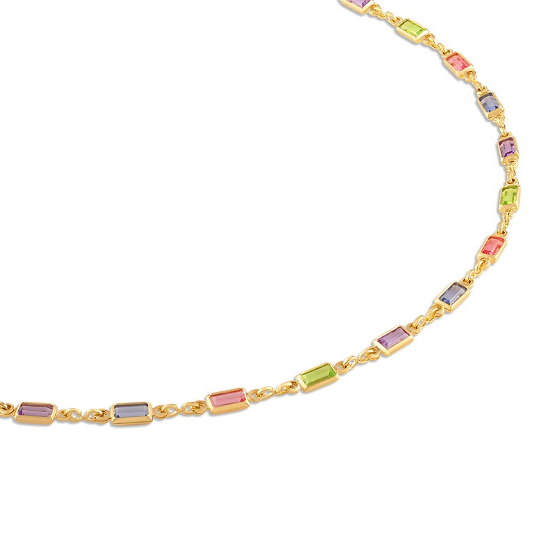 Barzel 18K Gold Plated Multi Stone Crystal Baguette Necklace for Women - Made In Brazil - Image 5