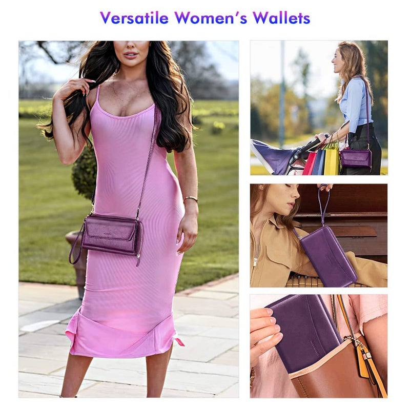 nuoku Womens RFID Wallet Purse Wristlet Crossbody Clutch with Zip Around 2 Strap - Image 2
