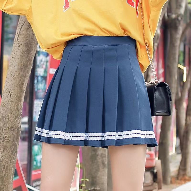 تنورة مطوية للنساء، خصر عالٍ، مخططة، على شكل حرف A، قصيرة - Image 4