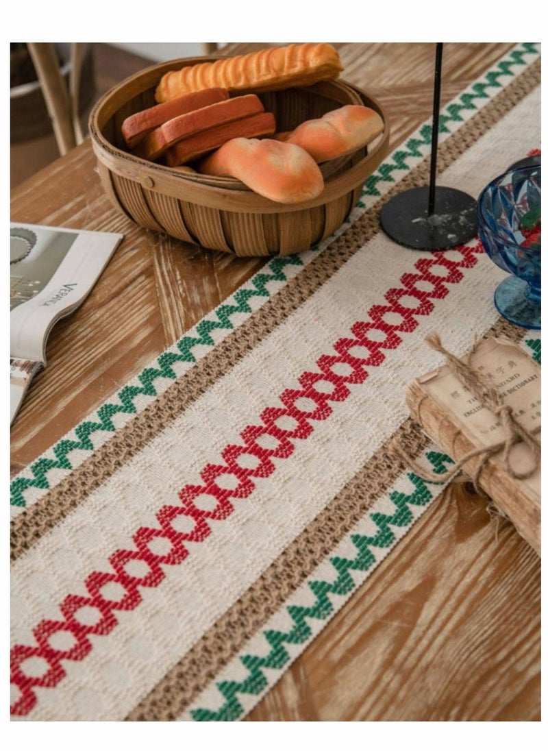 Generic - Creative Bohemian Ethnic Table Runner, Colorful Plaid Cotton Linen Braided Tassel Rectangular Coffee Table Tablecloth Home Party Restaurants Kitchen Holiday Wedding Decorations (12"*70.8") - Image 1