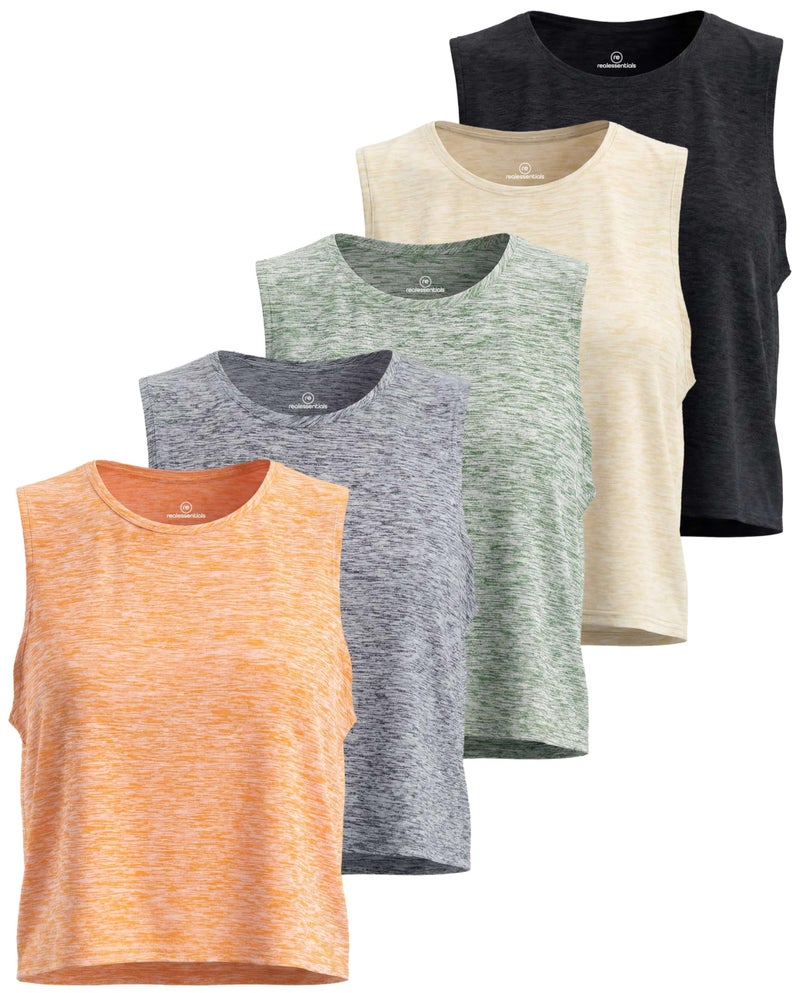 REALESSENTIALS Real Essentials 5 Pack Womens Dry Fit Crop Summer Tank Top Gym Yoga Workout Sports Tee Available in Plus Size Set 4 S - Image 2