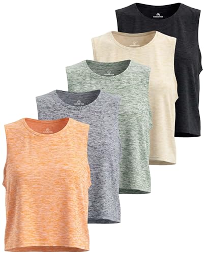REALESSENTIALS Real Essentials 5 Pack Womens Dry Fit Crop Summer Tank Top Gym Yoga Workout Sports Tee Available in Plus Size Set 4 S - Image 1