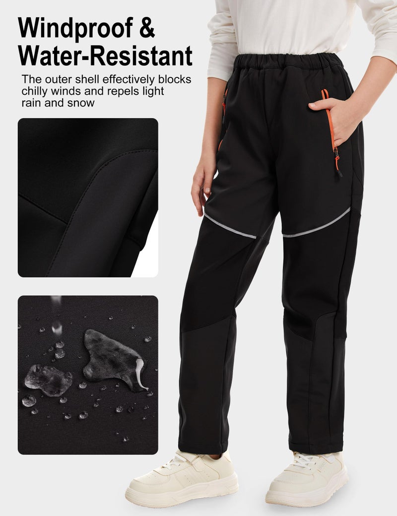 Toomett Kids Snow Ski Pants Hiking Boys Girls Outdoor Waterproof Windproof Fleece Warm softshell Snowboard Pants,1510,Black,14-15 Years - Image 4