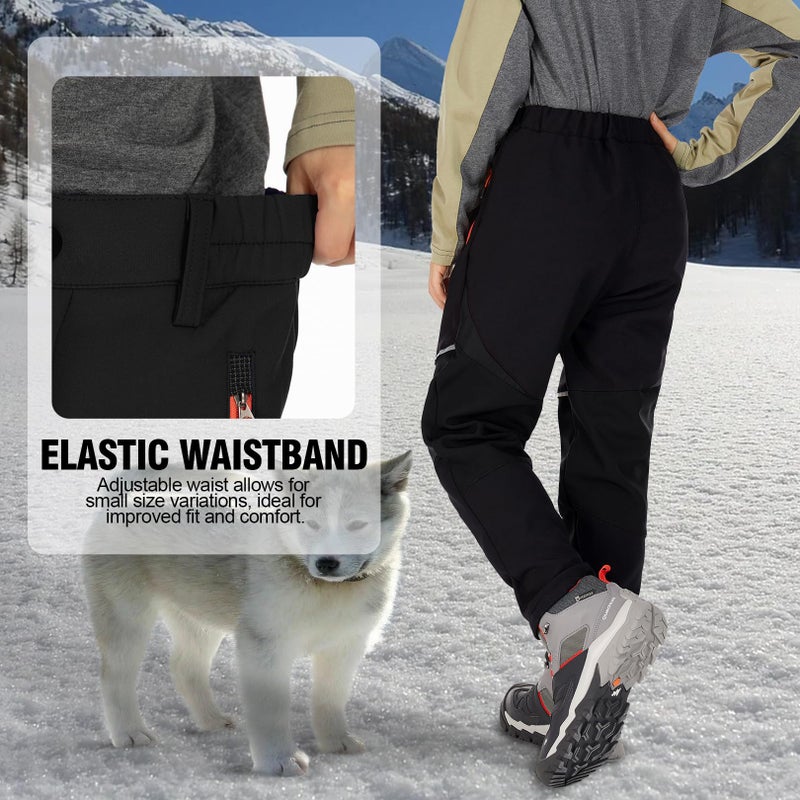 Toomett Kids Snow Ski Pants Hiking Boys Girls Outdoor Waterproof Windproof Fleece Warm softshell Snowboard Pants,1510,Black,14-15 Years - Image 2