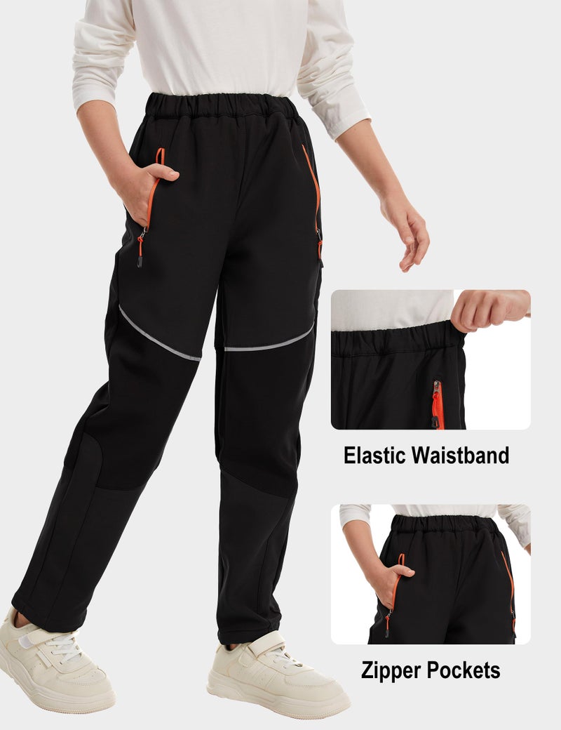 Toomett Kids Snow Ski Pants Hiking Boys Girls Outdoor Waterproof Windproof Fleece Warm softshell Snowboard Pants,1510,Black,14-15 Years - Image 5