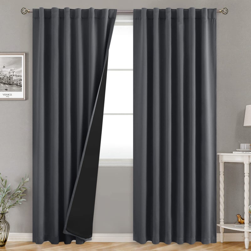 BGment 100% Blackout 80 Inch Curtains with Thermal Insulation Liner  52 x 80 Inch Rod Pocket and Back Tab Double Layer Room Darkening Window Treatment Curtain for Living Room (2 Panels  Dark Grey) - Image 1