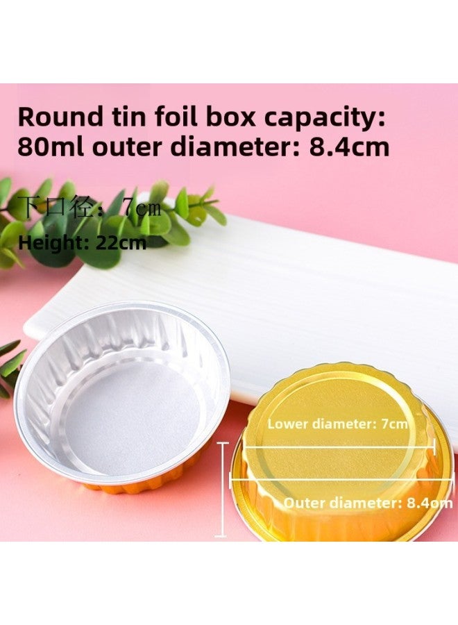 Household Aluminum Foil Tin Paper Box Air Fryer Special Disposable Cake Pudding Baking Mold Small Tin Paper Box Cup-Specifications:Golden Round  80ml-Color:Without Cover  - Image 1