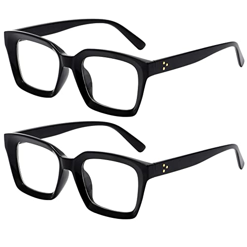 Kursan Classic Non Prescription Clear Lens Glasses for Women Men Thick Square Frame Eyeglasses (2 Pack Bright Black) - Image 1