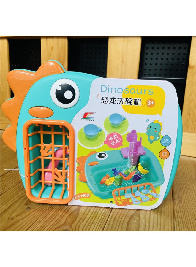 Products Children's Dishwasher Toy Dinosaur Vegetable Washing Basin Recycling Water Fishing Tableware Play-house Toy-Color:Green - Image 1