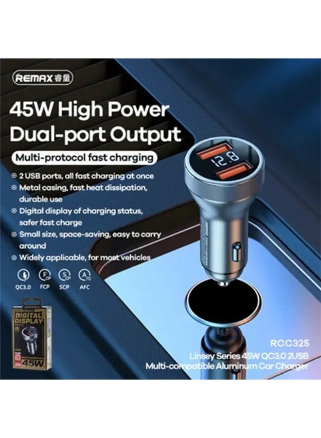 REMAX 45W Fast Car Charger with Digital Display, 2 Output  USB , Smart Protection & Quick Charge Technology – Durable Metal Design Compatible with 12V/24V Vehicles for Phones & Tablets - Image 4
