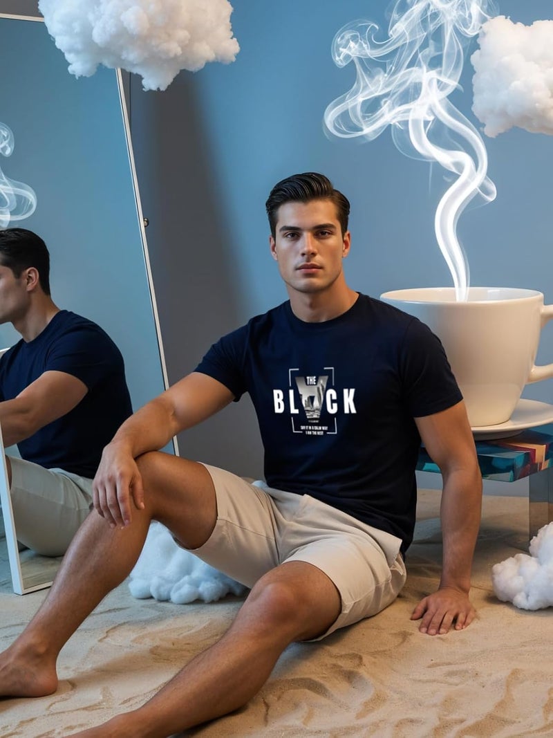 ADRO Men's Regular Fit T-Shirt - Bold Block Vision BLVCK Design in Navy Blue - Image 5