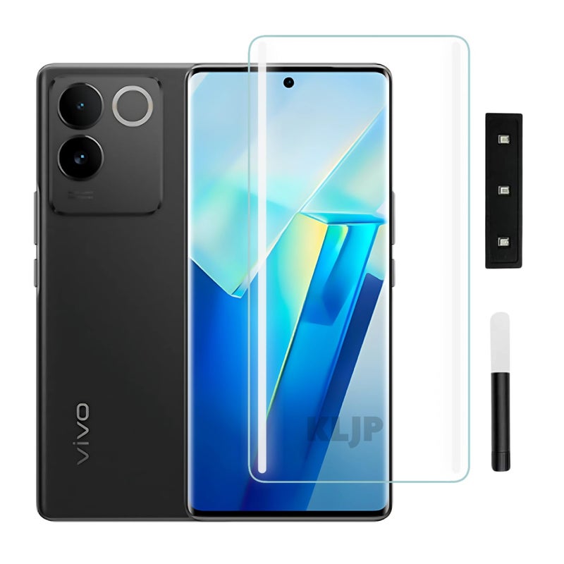 KLJP Advanced HD+ Curved UV Gorilla Tempered Glass Screen Protector Designed For Vivo T2 Pro 5G - Edge-To-Edge Protector Full Screen Coverage with Easy Installation Kit - Image 1