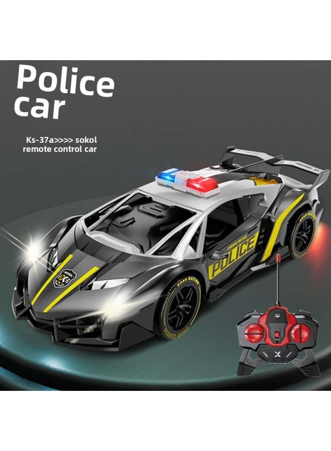 Rc Drift Wireless Remote Control Car Charging Four-way Remote Control Police Car Sports Car 6-12 Year Old Boy Electric Toy Car Generation-Color:37a [black And White] Enlarged Edition-lambo Remote Control Police Car-Scale:Standard Version [lithium Battery * 1 + Charging Cable] Mail Order Box  - Image 1