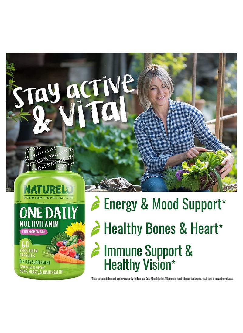 NATURELO - One Daily Multivitamin For Women 50+ Support,Bone Heart & Brain Health - Dietary Supplement 60 Vegetarian Capsules - Image 1