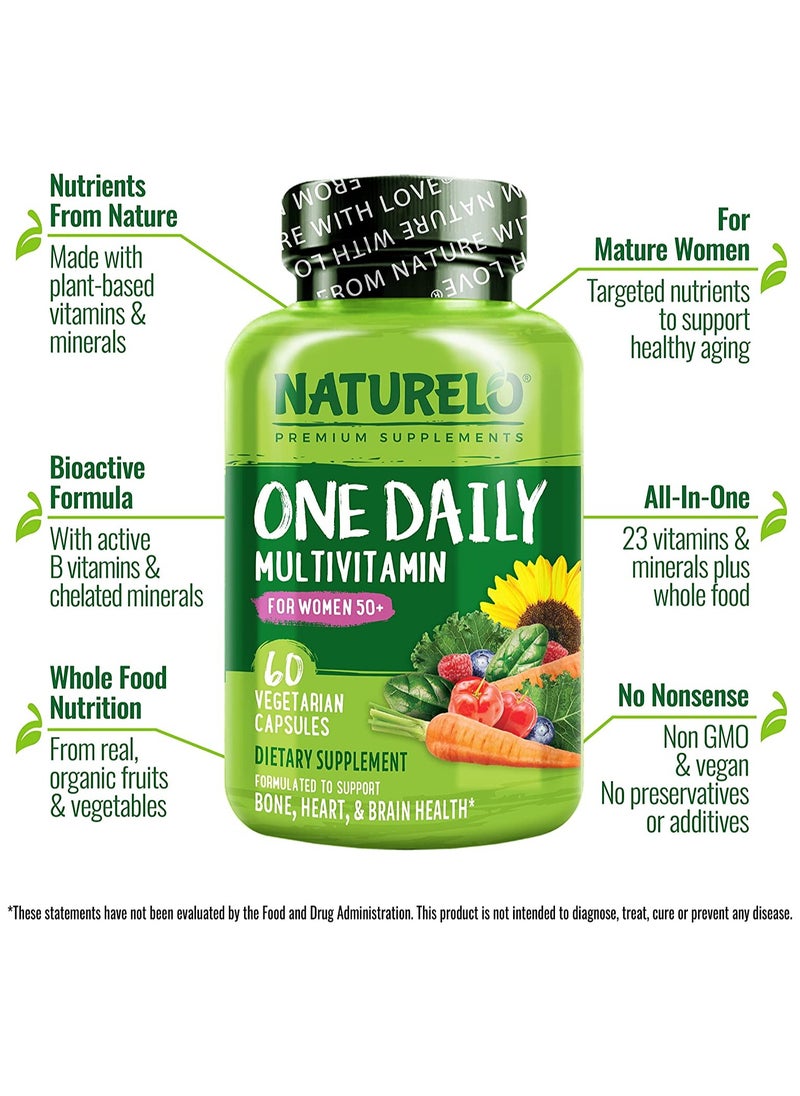 NATURELO - One Daily Multivitamin For Women 50+ Support,Bone Heart & Brain Health - Dietary Supplement 60 Vegetarian Capsules - Image 1
