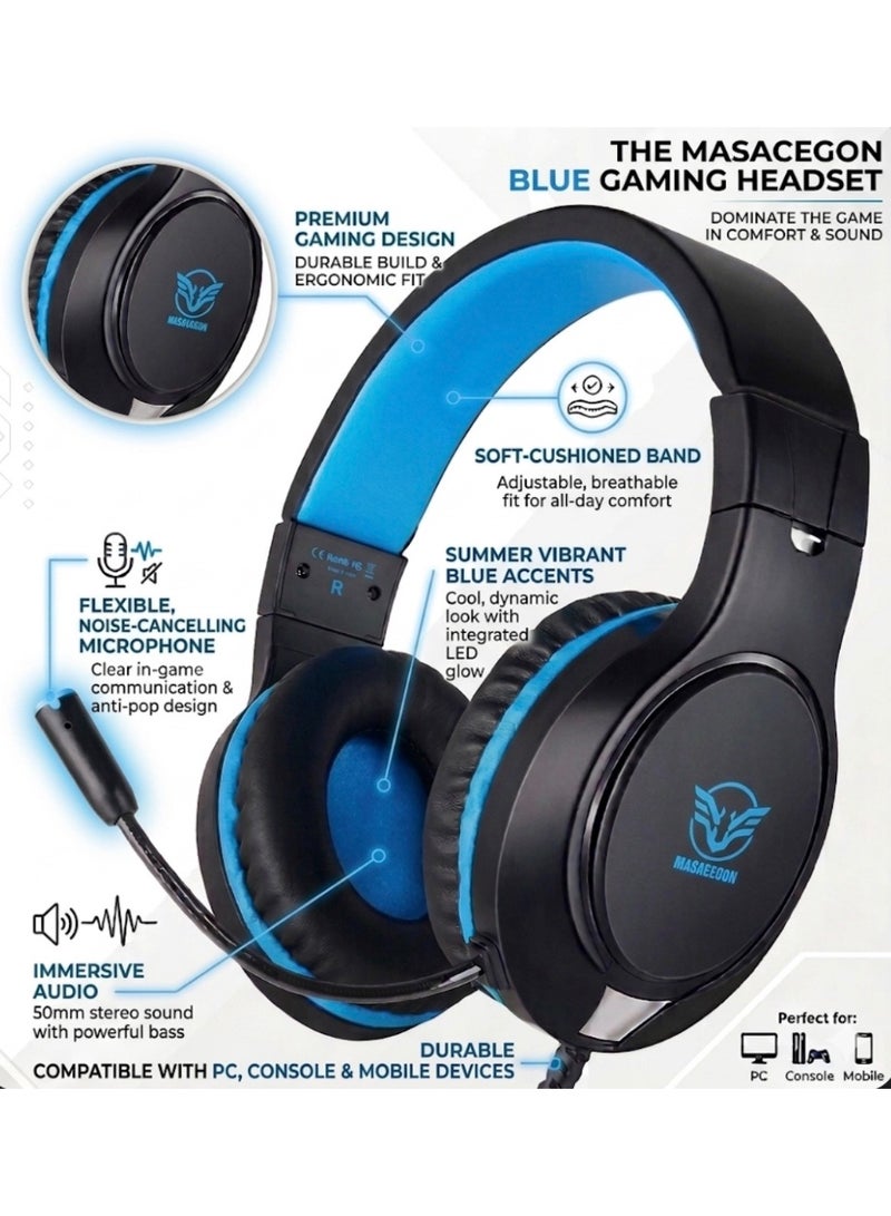 MASACEGON H-10 Wired Gaming Headset for PS5, PS4, Xbox One, Nintendo Switch & PC – Immersive Stereo Bass Sound Gaming Headphone with Noise Reducing Mic, Soft Over-Ear Comfort Fit - Image 2