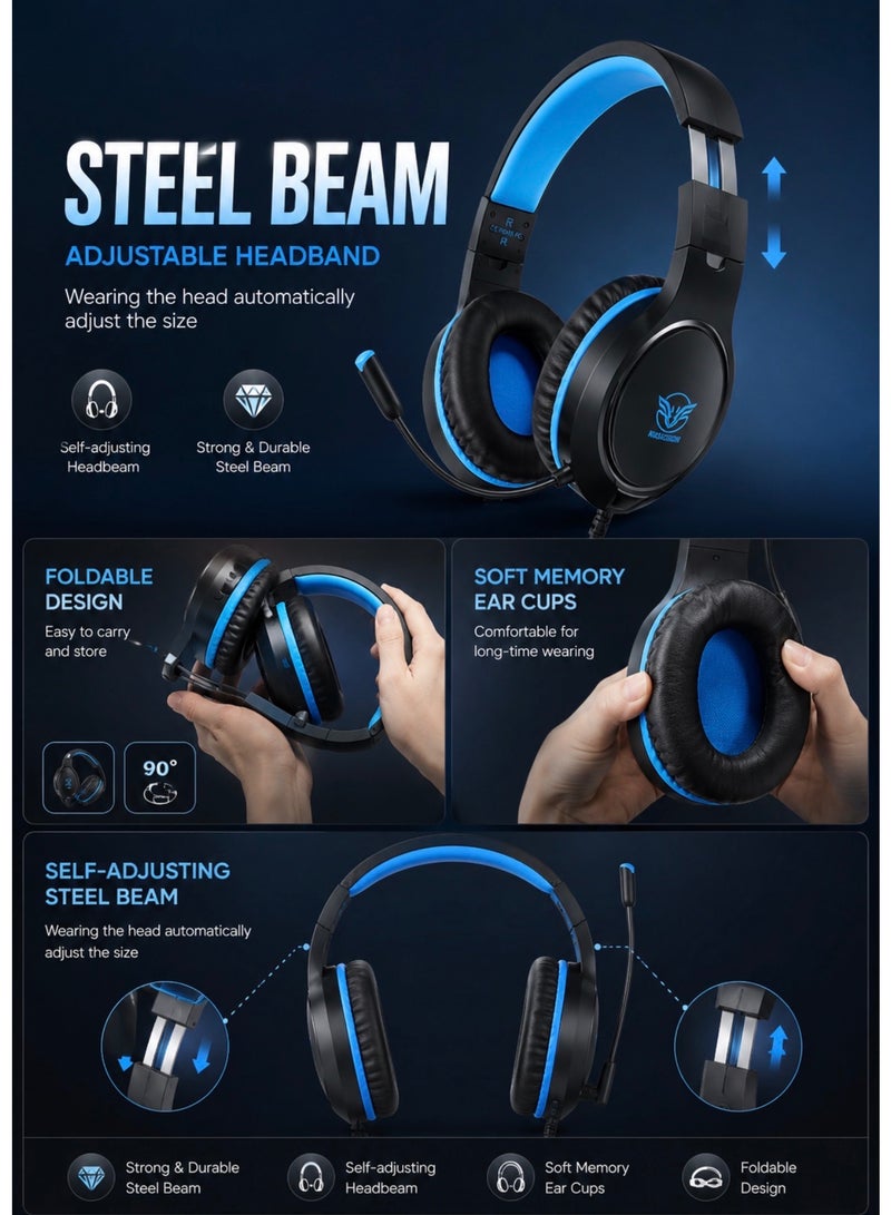 MASACEGON H-10 Wired Gaming Headset for PS5, PS4, Xbox One, Nintendo Switch & PC – Immersive Stereo Bass Sound Gaming Headphone with Noise Reducing Mic, Soft Over-Ear Comfort Fit - Image 3