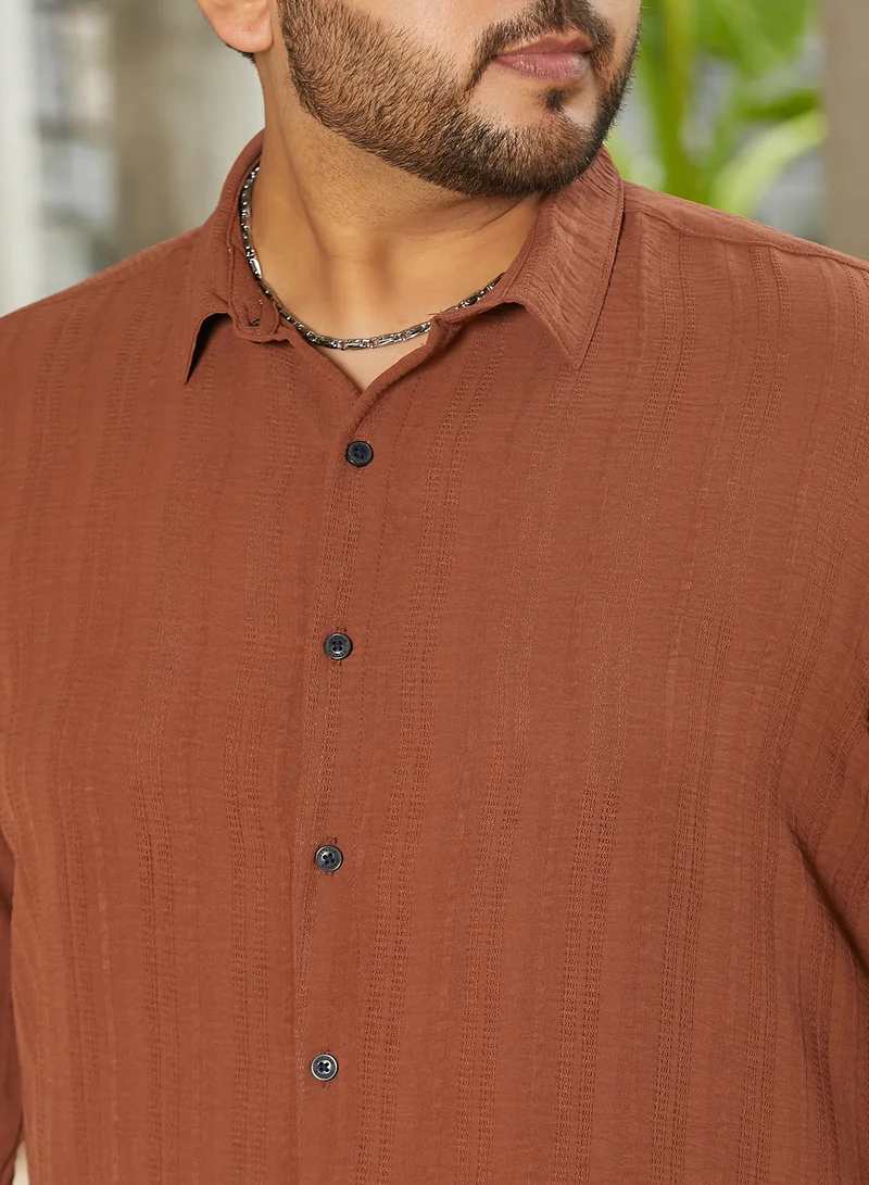 Instafab Plus Instafab Plus Men's Sienna Brown Woven-Lined Shirt For Casual Wear | Spread Collar | Long Cuffed Sleeves | Button Closure | Plus Size Shirt Crafted With Comfort Fit For Everyday Wear