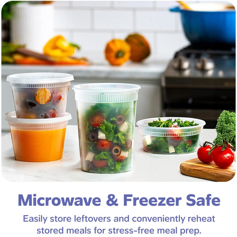 GUSTO To Go Food Containers with Lids [8 oz, 16 oz, 32 oz - 48 Count] - Deli Plastic Food Storage Containers with Lids for Meal Prep, Leftovers, and Freezer Storage - Formerly Comfy Package - Image 3