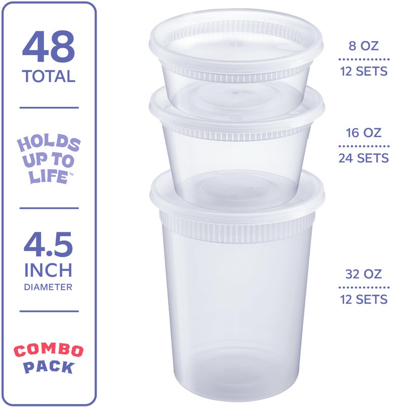 GUSTO To Go Food Containers with Lids [8 oz, 16 oz, 32 oz - 48 Count] - Deli Plastic Food Storage Containers with Lids for Meal Prep, Leftovers, and Freezer Storage - Formerly Comfy Package - Image 2