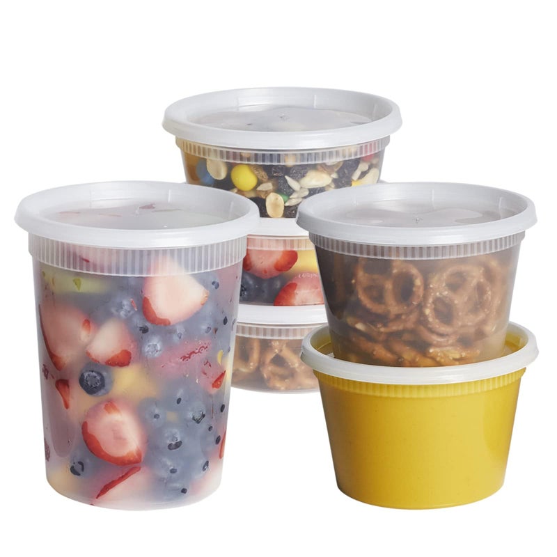 GUSTO To Go Food Containers with Lids [8 oz, 16 oz, 32 oz - 48 Count] - Deli Plastic Food Storage Containers with Lids for Meal Prep, Leftovers, and Freezer Storage - Formerly Comfy Package - Image 1