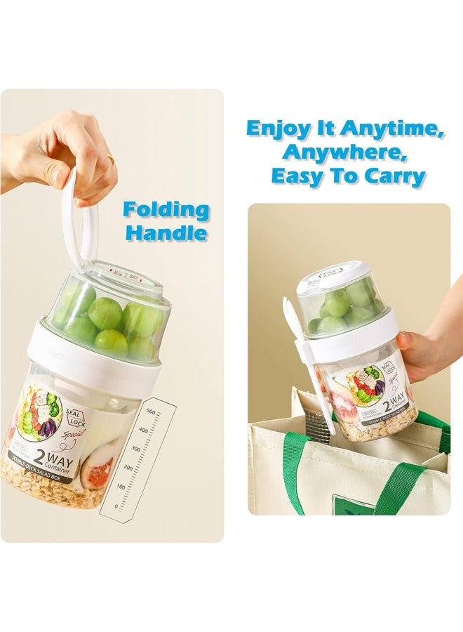 إتش كيو جيمنغ كوب سلطة محمول، حاويات شوفان لليلة واحدة مع غطاء، كوب هزاز لوجبات السلطة مع شوكة وعلبة صلصة، كوب زبادي، كوب إفطار، صندوق بينتو لتخزين الطعام، صندوق غداء مدرسي (وردي) - Image 4